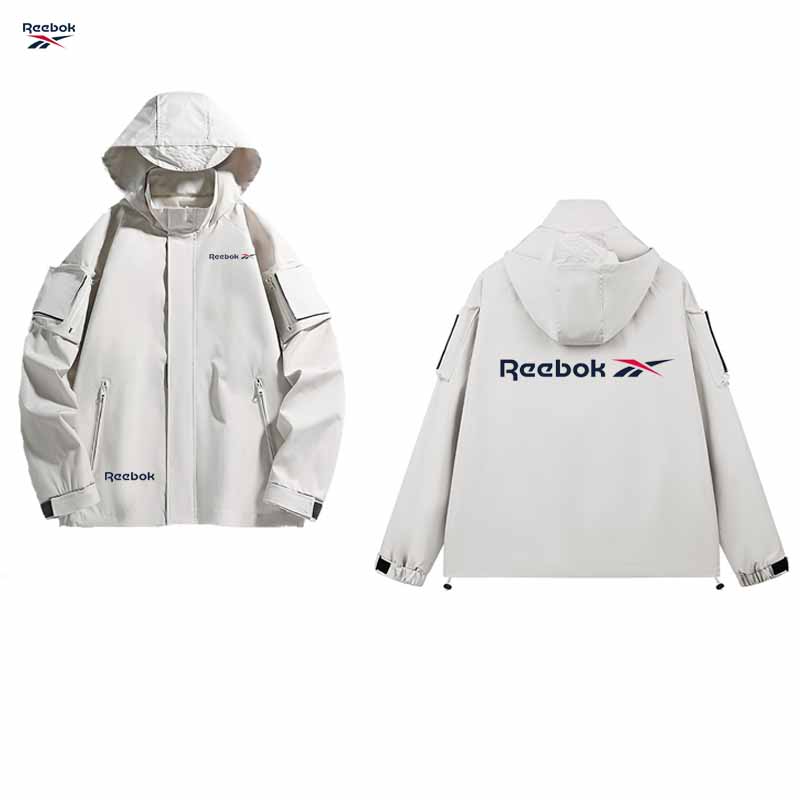 Mountain Biking Rain Jacket - Reebok Logo-Kapuzenjacke mit Reißverschluss – Wasserdichte